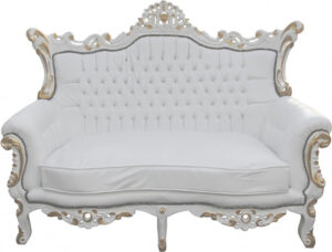 Daabadi Furniture Wholesale Classic Baroque Sofa 2-Seater Painted White-Duco Mahogany Fabric White