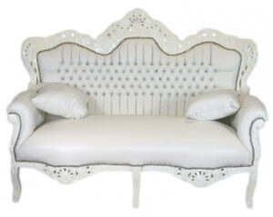 Daabadi Furniture Wholesale Classic Baroque Sofa 2-Seater Painted White-Duco Mahogany Leather White