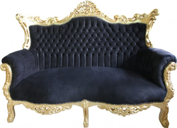 Daabadi Furniture Wholesale Classic Baroque Sofa 2-Seater Painted Gold Mahogany Fabric Black