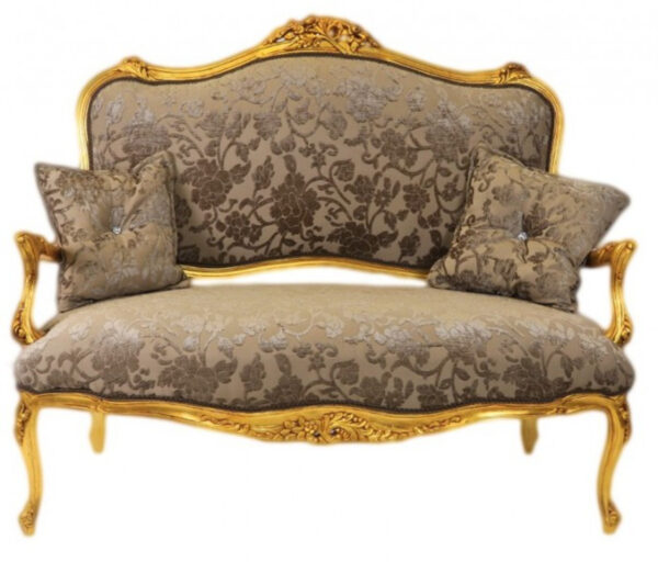 Daabadi Furniture Wholesale Classic French Provincial Sofa 2-Seater Painted Gold Mahogany Fabric Beige