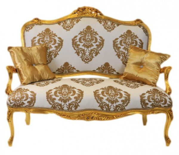 Daabadi Furniture Wholesale Classic French Provincial Sofa 2-Seater Painted Gold Mahogany Fabric Multi-Color