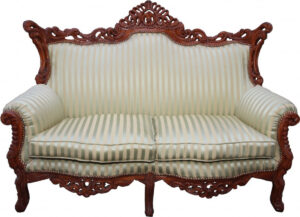 Daabadi Furniture Wholesale Classic Baroque Racoco Sofa 2-Seater Painted Walnut Brown Mahogany Leather Red