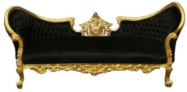 Daabadi Furniture Wholesale Classic Baroque Racoco Sofa 2-Seater Painted Gold Mahogany Fabric Black