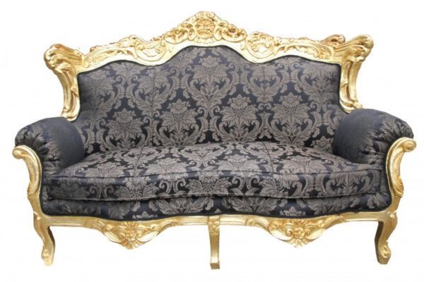 Daabadi Furniture Wholesale Classic Baroque Racoco Sofa 2-Seater Painted Gold Mahogany Fabric Multi-Color