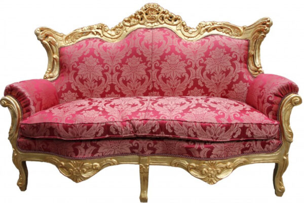 Daabadi Furniture Wholesale Classic Baroque Racoco Sofa 2-Seater Painted Gold Mahogany Fabric Multi-Color