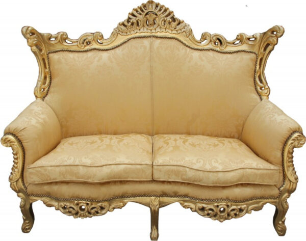 Daabadi Furniture Wholesale Classic Baroque Racoco Sofa 2-Seater Painted Gold Mahogany Fabric Multi-Color