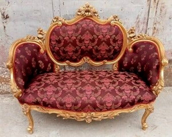 Daabadi Furniture Wholesale Classic Louise XVI Sofa 2 Seater Gold Mahogany Fabric Red-Velvet 18