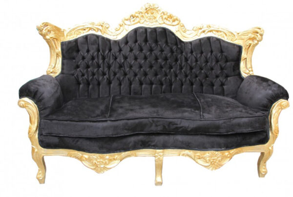 Daabadi Furniture Wholesale Classic Baroque Racoco Sofa 2-Seater Painted Gold Mahogany Fabric Black