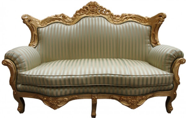 Daabadi Furniture Wholesale Classic Baroque Racoco Sofa 2-Seater Painted Gold Mahogany Fabric Beige