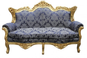 Daabadi Furniture Wholesale Classic Baroque Racoco Sofa 2-Seater Painted Gold Mahogany Fabric Multi-Color
