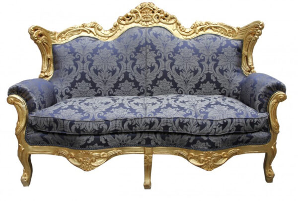 Daabadi Furniture Wholesale Classic Baroque Racoco Sofa 2-Seater Painted Gold Mahogany Fabric Multi-Color