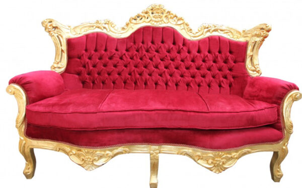 Daabadi Furniture Wholesale Classic Baroque Racoco Sofa 2-Seater Painted Gold Mahogany Fabric Red-Velvet