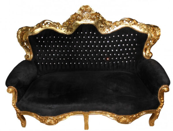 Daabadi Furniture Wholesale Classic Baroque Racoco Sofa 2-Seater Painted Gold Mahogany Fabric Black