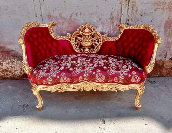 Daabadi Furniture Wholesale Classic Louise XVI Sofa 2 Seater Gold Mahogany Fabric Red-Velvet 19