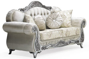 Daabadi Furniture Wholesale Classic European Sofa 2-Seater Painted Silver Mahogany Fabric White-Velvet