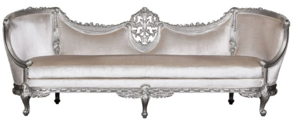 Daabadi Furniture Wholesale Classic Baroque Racoco Sofa 2-Seater Painted Silver Mahogany Fabric White