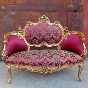 Daabadi Furniture Wholesale Classic Louise XVI Sofa 2 Seater Gold Mahogany Fabric Red-Velvet 20