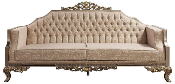 Daabadi Furniture Wholesale Classic European Sofa 2-Seater Painted Antique Gold Mahogany Fabric Beige