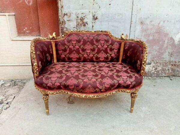 Daabadi Furniture Wholesale Classic Louise XVI Sofa 2 Seater Gold Mahogany Fabric Red-Velvet 21