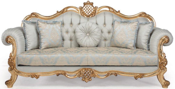 Daabadi Furniture Wholesale Classic Italian Sofa 2-Seater Painted Gold Mahogany Fabric Beige