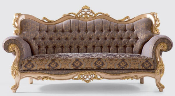 Daabadi Furniture Wholesale Classic Italian Sofa 2-Seater Painted Gold Mahogany Fabric Beige