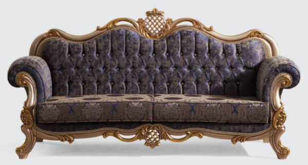 Daabadi Furniture Wholesale Classic Racoco Sofa 2-Seater Painted Antique Gold Mahogany Fabric Multi-Color