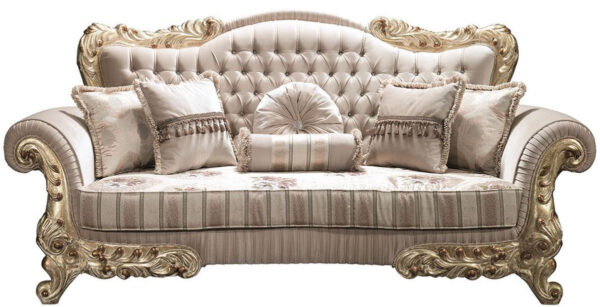 Daabadi Furniture Wholesale Classic Racoco Sofa 2-Seater Painted Antique Gold Mahogany Fabric Beige