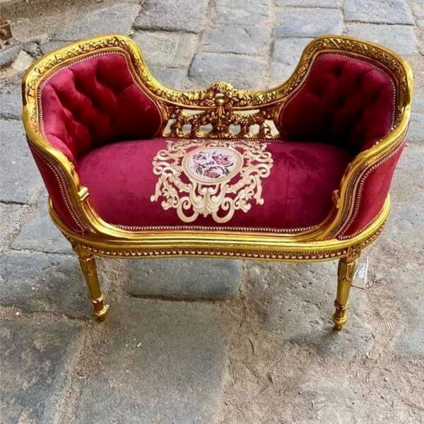 Daabadi Furniture Wholesale Classic Louise XVI Sofa 2 Seater Gold Mahogany Fabric Red-Velvet 22