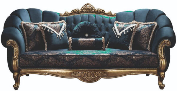 Daabadi Furniture Wholesale Classic Luxury Racoco Sofa 2-Seater Painted Antique Gold Mahogany Fabric Dark Green