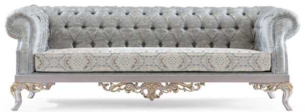 Daabadi Furniture Wholesale Classic Modern Sofa 2-Seater Painted Antique White And Gold Mahogany Fabric Beige