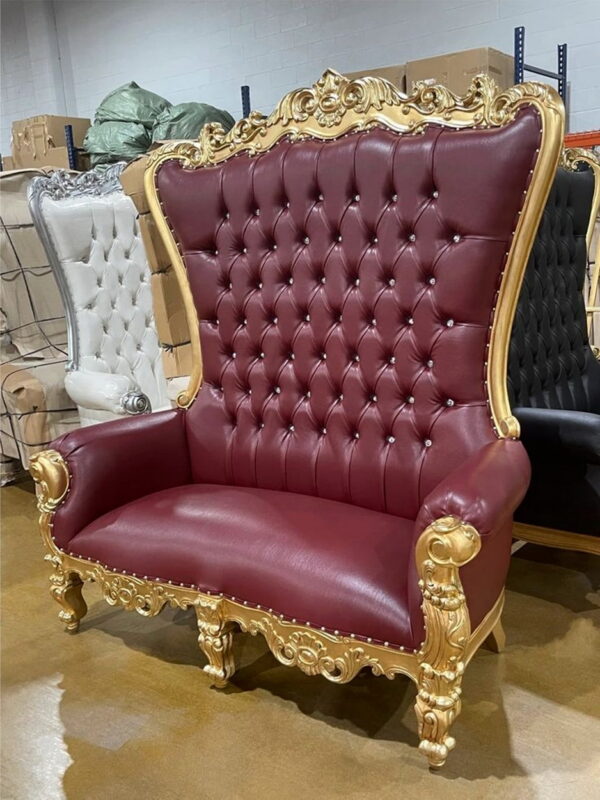 Daabadi Furniture Wholesale Classic Throne Sofa 2 Seater Gold Mahogany Leather Brown 23