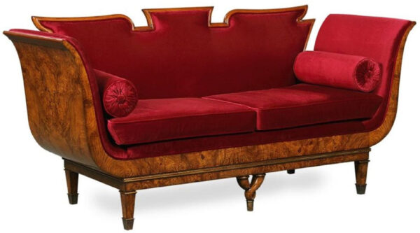 Daabadi Furniture Wholesale Classic Italian Sofa 2-Seater Painted Antique Brown Mahogany Fabric Red-Velvet