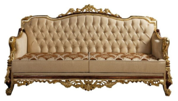 Daabadi Furniture Wholesale Classic European Sofa 2-Seater Painted Antique Gold Mahogany Fabric Red-Velvet