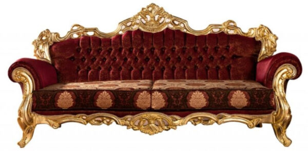 Daabadi Furniture Wholesale Classic European Sofa 2-Seater Painted Antique Gold Mahogany Fabric Red-Velvet