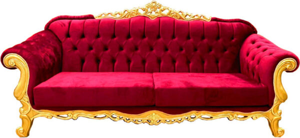 Daabadi Furniture Wholesale Classic European Sofa 2-Seater Painted Gold Leaf Mahogany Fabric Red-Velvet