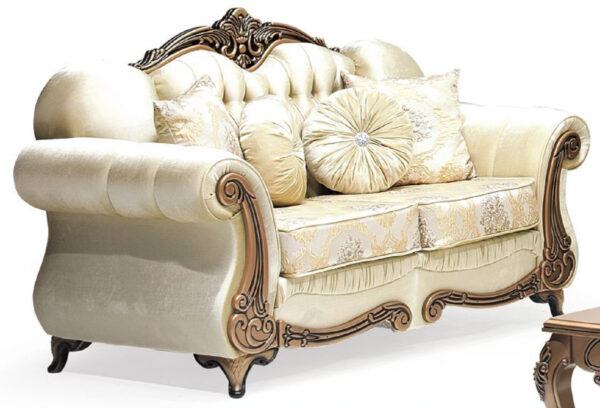 Daabadi Furniture Wholesale Classic European Sofa 2-Seater Painted Antique Brown Mahogany Fabric White-Velvet
