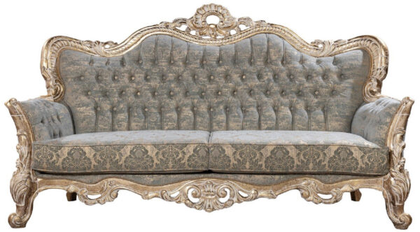 Daabadi Furniture Wholesale Classic Baroque Sofa 2-Seater Painted Antique White Mahogany Fabric Beige