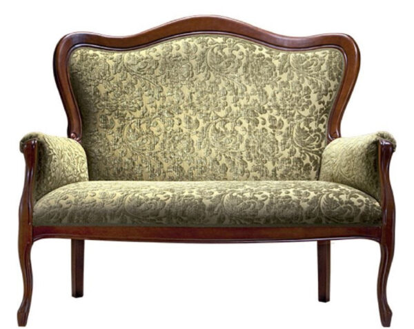 Daabadi Furniture Wholesale Classic Traditional Sofa 2-Seater Painted Antique Brown Mahogany Fabric Green