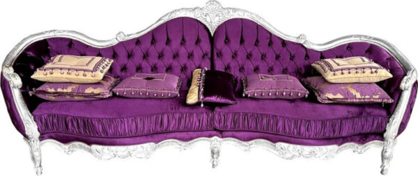 Daabadi Furniture Wholesale Classic French Sofa 2-Seater Painted Silver Mahogany Fabric Purple-Velvet