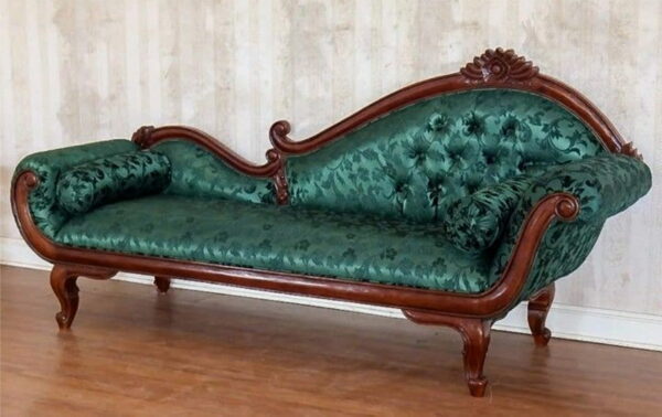 Daabadi Furniture Wholesale Classic Rococo Sofa 2 Seater Walnut Brown Mahogany Fabric Dark Grey 24