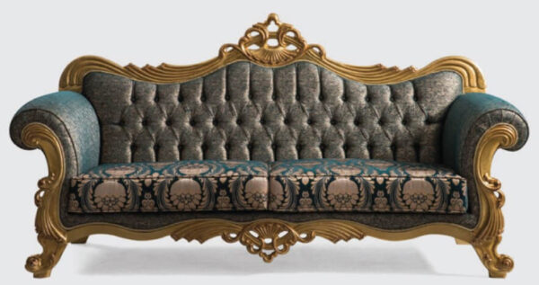 Daabadi Furniture Wholesale Classic Baroque Sofa 2-Seater Painted Gold Mahogany Fabric Beige