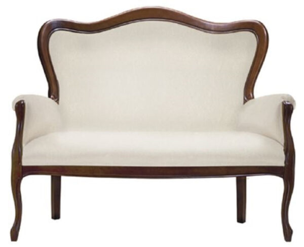 Daabadi Furniture Wholesale Classic Traditional Sofa 2-Seater Painted Walnut Brown Mahogany Fabric Beige