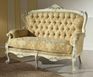 Daabadi Furniture Wholesale Classic French Provincial Sofa 2-Seater Painted Antique White Mahogany Fabric Beige