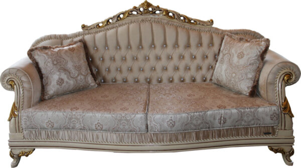 Daabadi Furniture Wholesale Classic Baroque Sofa 2-Seater Painted Antique White Mahogany Fabric Beige