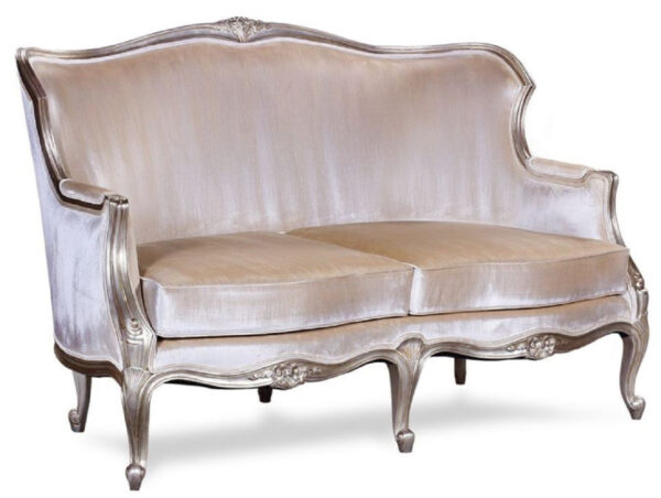 Daabadi Furniture Wholesale Classic Traditional Sofa 2-Seater Painted Antique White Mahogany Fabric Beige