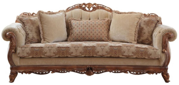 Daabadi Furniture Wholesale Classic Baroque Sofa 2-Seater Painted Antique Brown Mahogany Fabric Beige