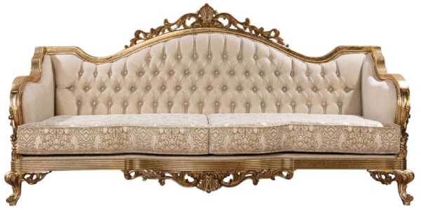 Daabadi Furniture Wholesale Classic Baroque Sofa 2-Seater Painted Antique Gold Mahogany Fabric Beige