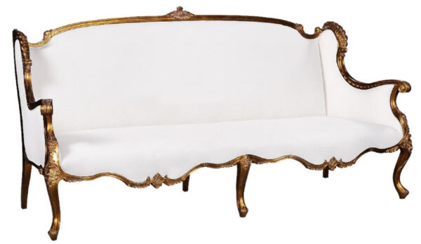 Daabadi Furniture Wholesale Classic Traditional Sofa 2-Seater Painted Antique Gold Mahogany Fabric Beige