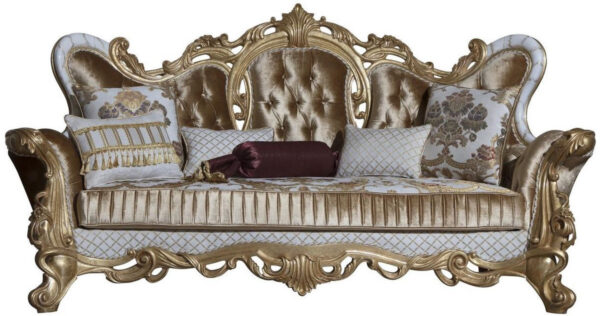 Daabadi Furniture Wholesale Classic Baroque Sofa 2-Seater Painted Antique Gold Mahogany Fabric Beige