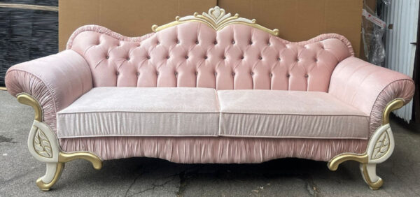 Daabadi Furniture Wholesale Classic Baroque Sofa 2-Seater Painted White Mahogany Fabric Pink